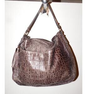 Talbot Grey Leather Handbag w Fringe Tassel Hang tag